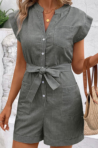 Button-Front Striped Romper