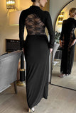 Long Sleeve Lace Panel Maxi Dress