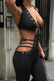 Cut-Out Halter Jumpsuit with Studs