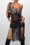 Fringe Detail Evening Dress