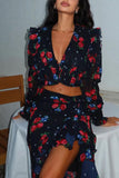Floral Sheer Skirt Set with Ruffle Details