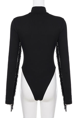 Fringe Detail Long-Sleeve Bodysuit
