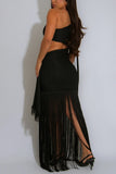 Elegant Cut-Out Fringe Casual Dress