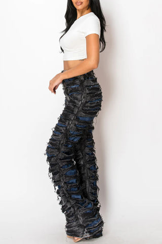 Distressed Wide Leg Denim Pants