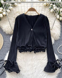 Ruffle-Trim Button-Front Blouse