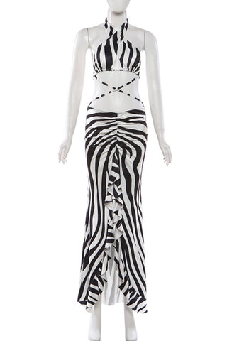 Halter Tie Zebra Print Dress
