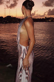Abstract Print Halter Maxi Dress