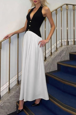 Halter Neck Buttoned Casual Dress