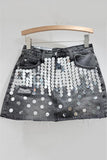 Sequin Embellished Denim Skirt