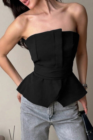 Strapless Tie-Waist Peplum Top