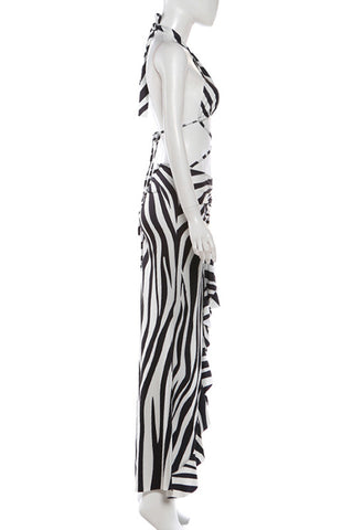 Halter Tie Zebra Print Dress