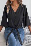 V-Neck Button-Front Blouse