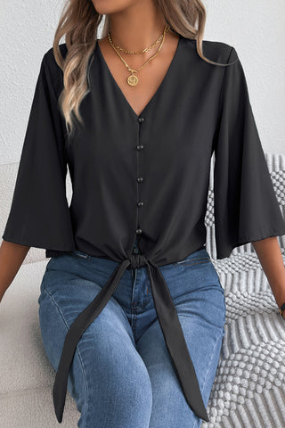 V-Neck Button-Front Blouse