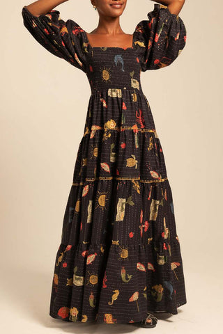 Balloon Sleeve Tiered Maxi Dress