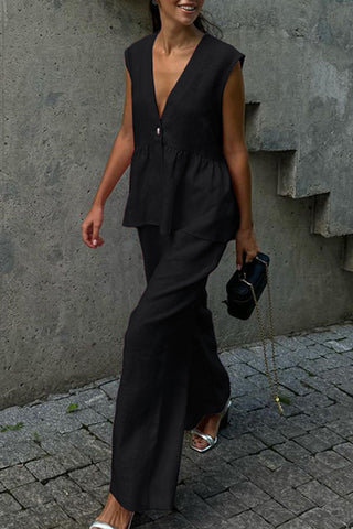 Sleeveless Peplum Pants Sets