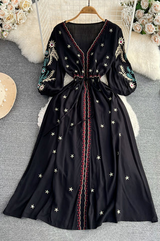 Embroidered Drawstring Maxi Dress