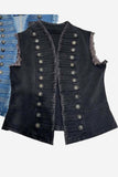 Button-Detail Frayed Vest