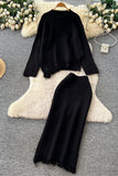 Ribbed Frayed Hem Skirt Set
