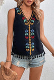Patterned Tassel Tank Top