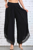 Lace Trim Wide-Leg Casual Pants