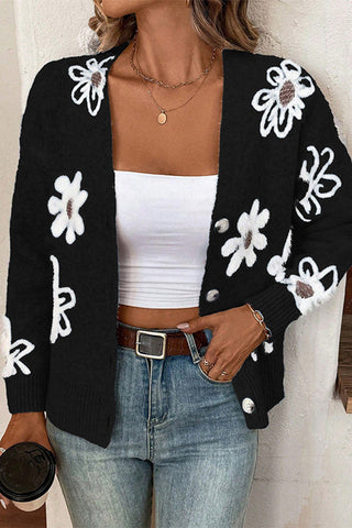 Floral Button-Up Cardigan Sweater