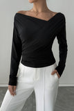 Cross-Front Long Sleeve Blouse
