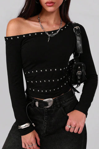 Asymmetric Studded Long Sleeve Top