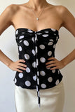 Strapless Twist-Front Polka Dot Top