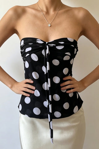 Strapless Twist-Front Polka Dot Top