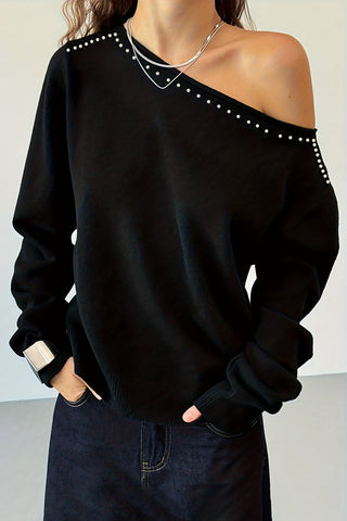 Off-Shoulder Studded Sweater