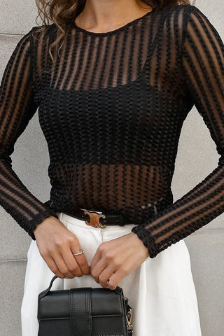Textured Mesh Long Sleeve Top