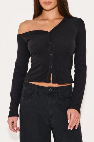 Asymmetric Buttoned Off-Shoulder  Top
