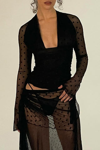 Long Sleeve Sheer Dot Blouse