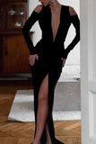 Long-Sleeve Ruched Evening Dress