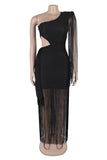 One-Shoulder Fringe Evening Dress