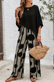Asymmetric Top and Printed Wide-Leg Pants Set