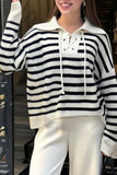 Striped Lace-Up Hoodie