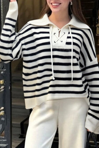 Striped Lace-Up Hoodie