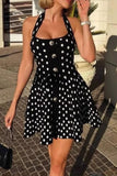 Polka Dot Button-Front Casual Dress