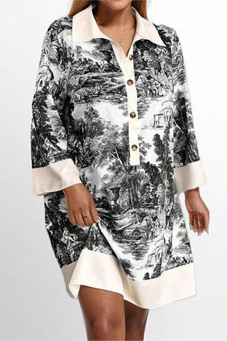 Printed Button-Front Casual Dress