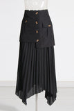 Button-Detail Pleated Skirt