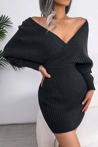 Ribbed V-Neck Knit Dress