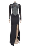 Embellished Mesh Long-Sleeve Dress