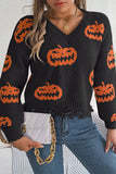 Pumpkin Detail Fringed Sweater