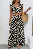Zebra Print Skirt Set with Ruffled Crop Top