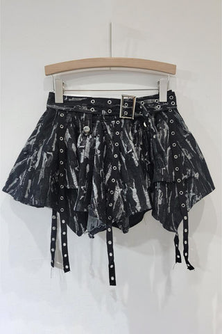Edgy Belted Mini Skirt with Eyelet Detailing