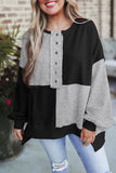 Button-Front Patchwork Sweatshirt