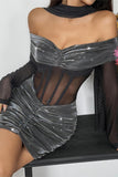 Off-Shoulder Sheer Mesh Mini Dress