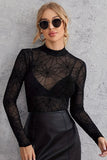 Sheer Mock Neck Web Pattern Top