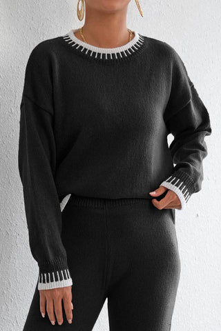Stylish Crewneck Sweater with Ribbed Trim
